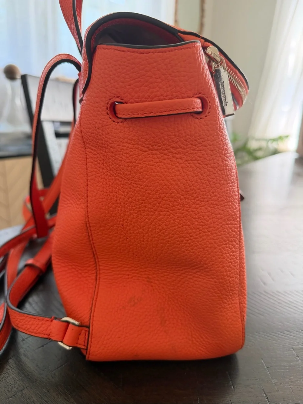 kate spade orange pebbled leather backpack with flap